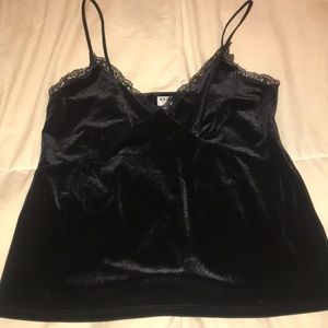 Velvet cami with lace detail